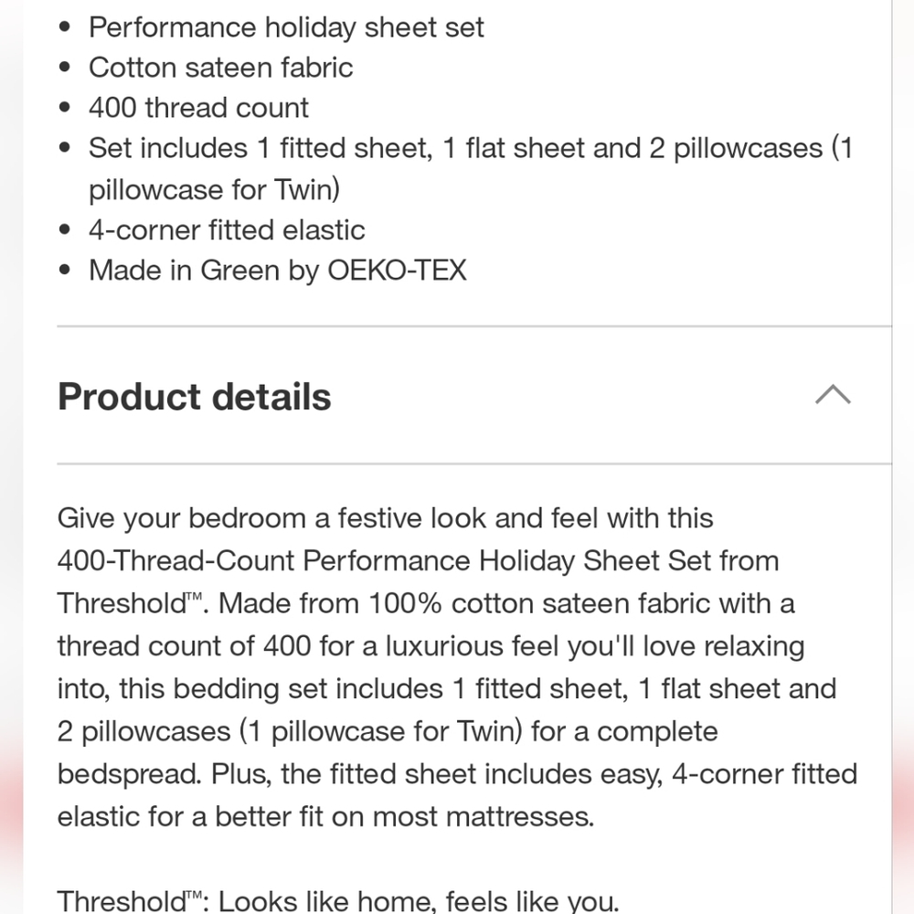 New Threshold Full Woodlock Leaf Performance Sheet Set 400 Thread Count. - Picture 7 of 15